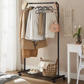 Fém ruhatartó kerekekkel, tárolópolccal, felső sín 40 kg-ig, fekete