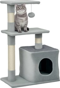 PawHut Macska Karcolófa 81,5 cm Macska Torony Zsinegfokkal 2 Platformmal Barlanggal és Lógó Gömbbel Stílusos Dizájn 50x30x81,5 cm Sötétszürke | Aosom