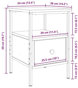 Éjjeli Szekrények 2 db Fekete Tölgy 34x36x50 cm Mérnöki Fa
