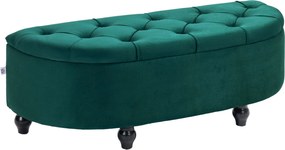 HOMCOM Puff, Bársonyos Megjelenésű Tároló Pad, Kinyitható Fedél Tárolórekesz, Fa Lábakkal, Trunk Padló Pad Floor számára 120 x 46 x 42 cm Sötétzöld |
