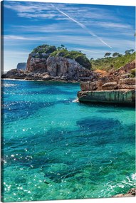 Vászonkép Tájkép Sziklák Víz Fák Nap 80x120 cm