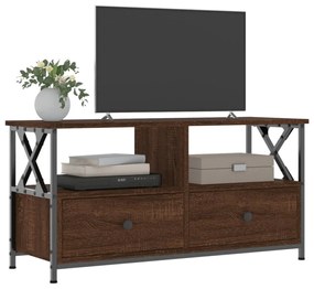 barna tölgyszínű szerelt fa és vas TV-szekrény 90x33x45 cm