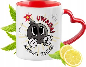 Piros bögre szív alakú füllel Röplabdázónak Ajándék