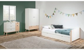 Fehér-natúr színű borovi fenyő gyerekágy kihúzható pótággyal 90x190 cm Kiara – Marckeric