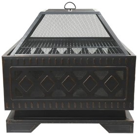 Hordozható fa tűzrakóhely rostéllyal fekete/patina