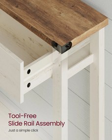 Keskeny konzolasztal 3 fiókkal és nyitott polccal, vidéki stílusban