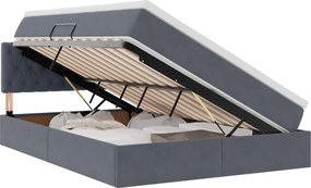 vidaXL Ágy tárolóval és LED lámpával Sötétszürke 140 x 190 cm Bársony