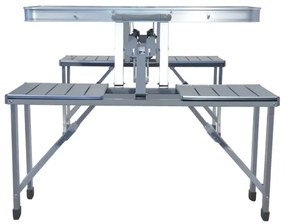 Összecsukható kempingasztal székekkel fehér/króm