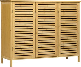 HOMCOM Bambusz Cipőtároló Szekrény 3 Zsalus Ajtóval Állítható Polcokkal 16 Pár Cipőhöz, 100x35x80 cm | Aosom