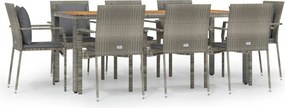 vidaXL 9 részes szürke polyrattan kerti étkezőgarnitúra párnával