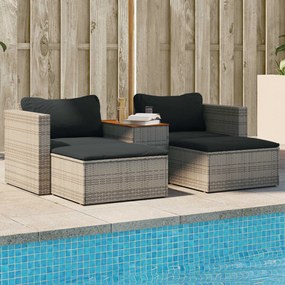 5 részes szürke polyrattan akácfa kerti ülőgarnitúra párnákkal