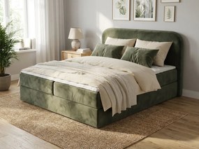 Kárpitozott boxspring ágy FORENA 180x200 cm sötétzöld Matrac: Bonell rugós matrac