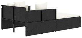 fekete polyrattan napozóágy párnával 182 x 118 x 63 cm