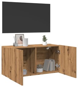 kézműves tölgy színű falra szerelhető TV-szekrény 80x30x41 cm