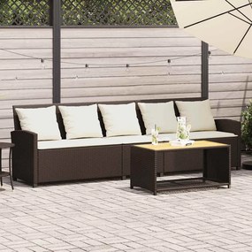 5 személyes barna polyrattan kerti kanapé párnával