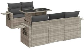 6 részes világosszürke polyrattan kerti ülőgarnitúra párnákkal