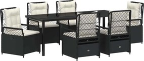 vidaXL Kert étkező szett 7 pcs Fekete polirattan