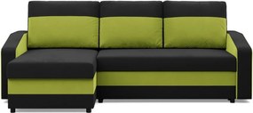 Hewlet sarokkanapé, 2 ágyneműtartóval, szövet anyag, univerzális oldal, hab töltet, fekete - zöld