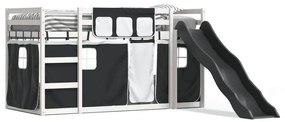 fehér-fekete emeletes ágy csúszdával és függönnyel 90 x 200 cm