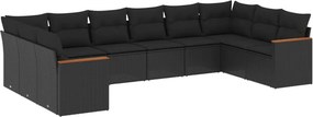 vidaXL 10 részes fekete polyrattan kerti ülőgarnitúra párnákkal