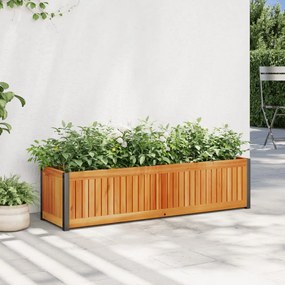 vidaXL tömör akácfa és acélkerti virágtartó 110 x 30 x 27,5 cm