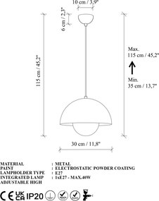 Eylul 15680-30-B bordó fém függőlámpa, Ø30 cm