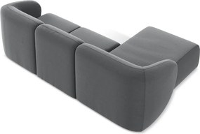 Szürke bársony sarokkanapé (bal oldali-heverő résszel) Lani – Makamii