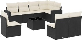 vidaXL 9 részes fekete polyrattan kerti ülőgarnitúra párnákkal