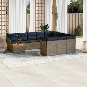 11 rĂ©szes szĂŒrke polyrattan kerti ĂŒlĆgarnitĂșra pĂĄrnĂĄkkal