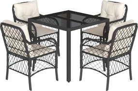 vidaXL 5 részes fekete polyrattan kerti étkezőgarnitúra párnákkal