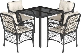 vidaXL 5 részes fekete polyrattan kerti étkezőgarnitúra párnákkal