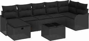 vidaXL Kanapé Szett párnával tárolóval 8 pcs Fekete polirattan