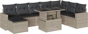 vidaXL 9 részes világosszürke polyrattan kerti ülőgarnitúra párnával