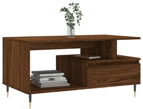 Barna tölgyszínű szerelt fa dohányzóasztal 90x49x45 cm