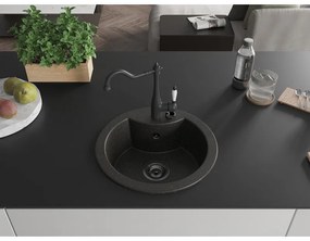 Mexen Diego, gránit mosogató 488x488x167 mm, 1 kamrás és Carla mosogató csaptelep, fekete-arany metál, 6512-75-670700-70-B
