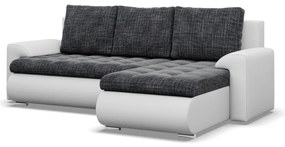 Tokio sarokkanapé, 2 ágyneműtartóval, fonott + műbőr, jobboldali, sötétszürke - fehér
