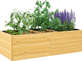 Outsunny Nagy Kültéri Fa Virágtartó 3 Ültető Zónával és Béléssel 140x60x40 cm Természetes | Aosom