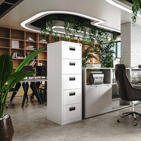 Fém irattartó szekrény, 5 fiókos SARA V5, 460 x 1630 x 620 mm, fehér