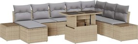 vidaXL Kerti Kanapé Szett 9 pcs Beige és Világosszürke polirattan