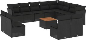 vidaXL 13 részes fekete polyrattan kerti ülőgarnitúra párnákkal