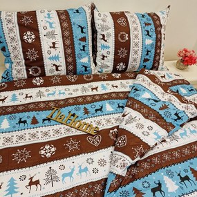 Pamut lepedők Karácsonyi lepedők Rénszarvas türkiz TiaHome - 1x Párna 90x70cm, 1x Paplan 140x200cm