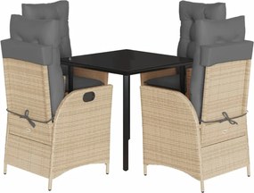 vidaXL 5 részes bézs polyrattan kerti étkezőgarnitúra párnákkal