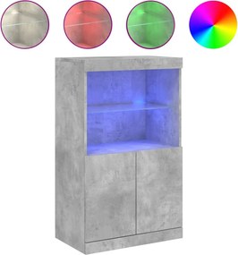 vidaXL betonszürke tálalószekrény LED-világítással 60,5 x 37 x 100 cm
