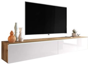 MENDES D 180 TV asztal, 180x30x32, tölgy wotan/fehér fényes + LED
