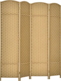 HOMCOM Beltéri Fa Térelválasztó 4 Panel 160 x 170 cm Összecsukható Privát Képernyő Szőtt Felülettel, Elválasztó Parti Élet Térhez, Hálószobához, Ottho