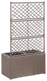 barna rácsos polyrattan magaságyás 2 kaspóval 58 x 30 x 107 cm