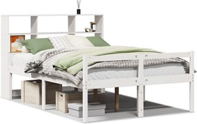 vidaXL fehér tömör fenyőfa könyvespolcos ágy matrac nélkül 140x200 cm