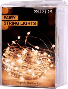 LED-es drĂłt fĂ©nyfĂŒzĂ©r, dekorĂĄciĂłs, karĂĄcsonyi, fenyĆfa dĂsz, 5m, 50 Led, hideg fehĂ©r