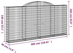 4 db íves horganyzott vas gabion kosár 300x30x140/160 cm