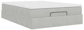 Ottomán ágykeret matraccal világosszürke 140x190 cm bársony